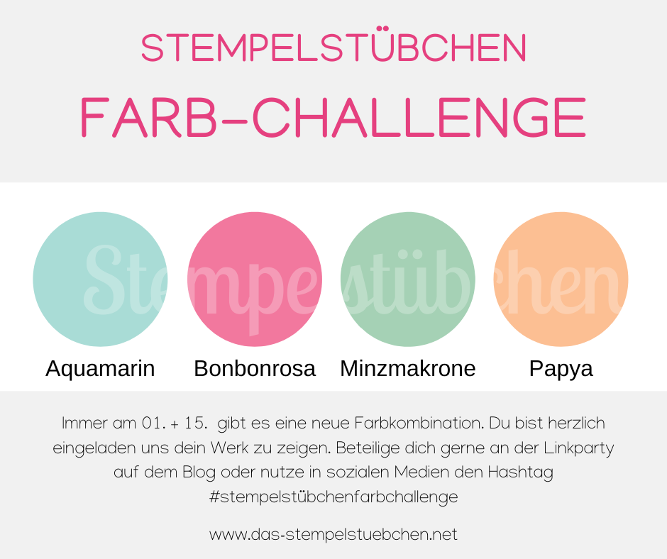 Farb-Challenge 122 Farbkombination Stampin Up Farben Aquamarin Bonbonrosa Minzmakrone Papaya